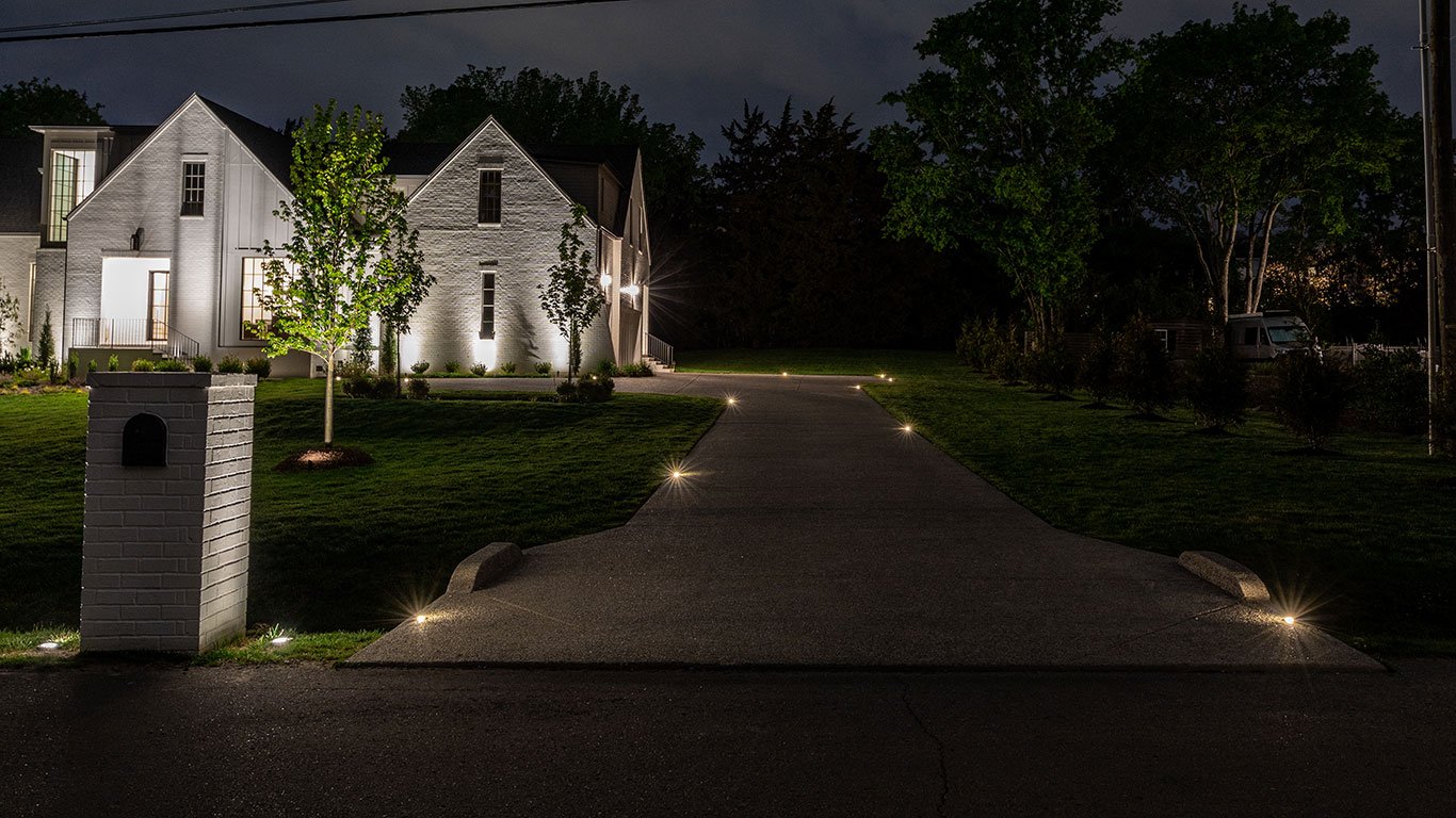 Driveway marker lights in concrete