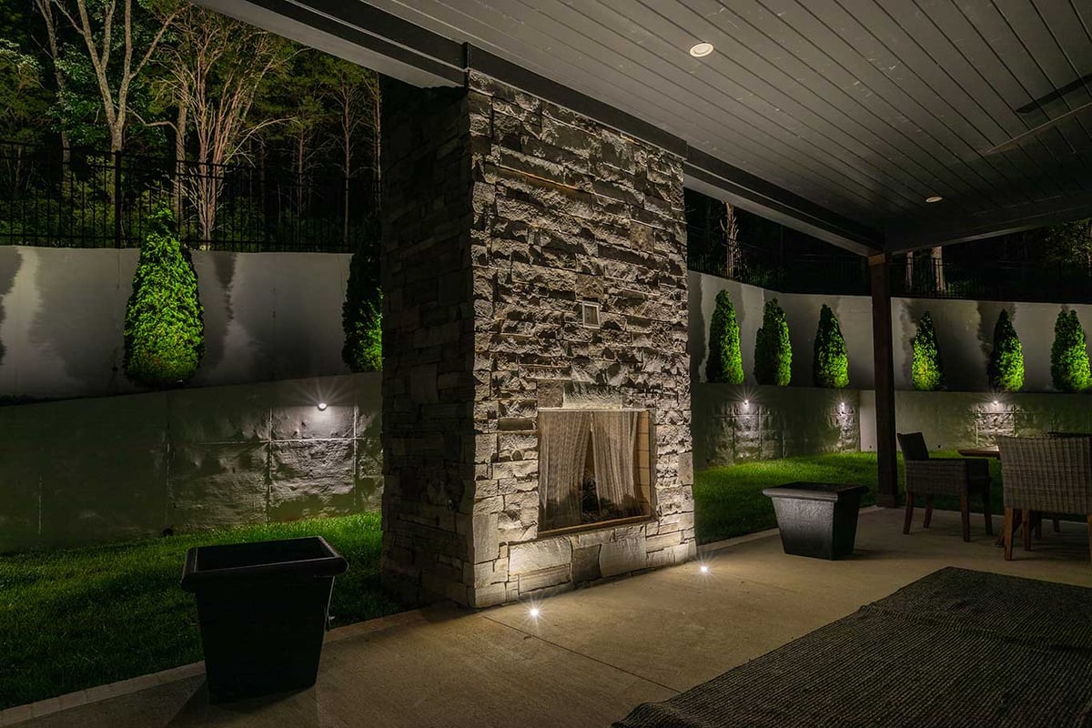 Recessed concrete lights accent lighting outdoor fireplace